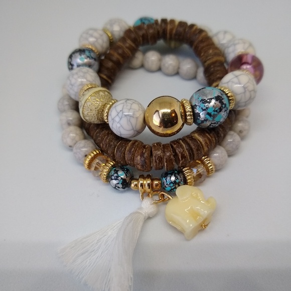 Boho Jewelry - New Boho 3 layer Bracelet with Elephant Charm